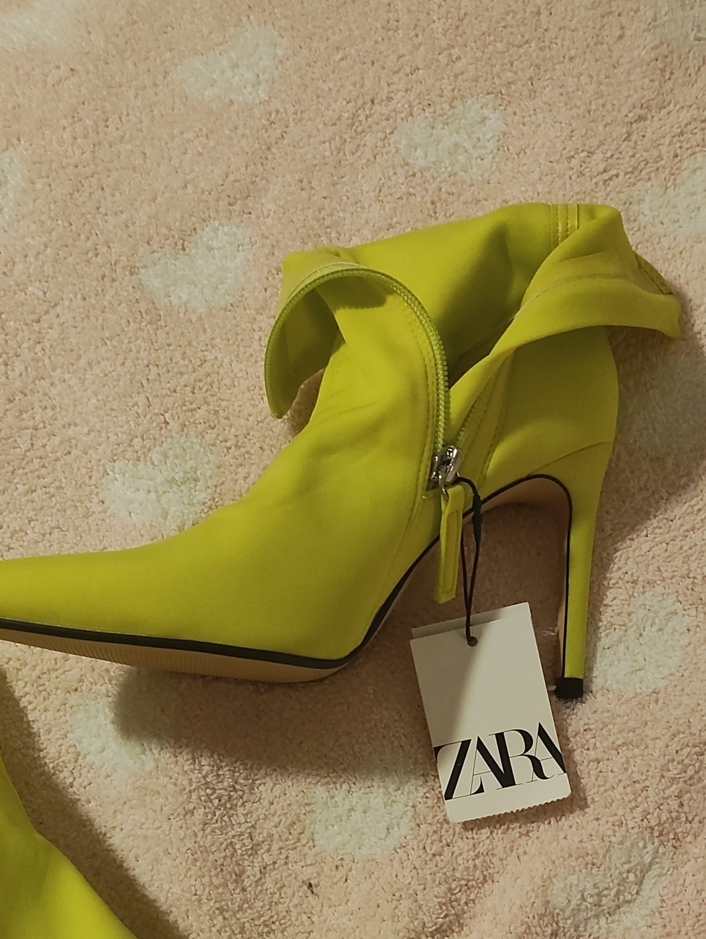 Zara Neon Lime Pointed Stiletto Ankle Boots